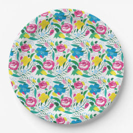 Blumenmuster mit bunten Bouquets. Pappteller