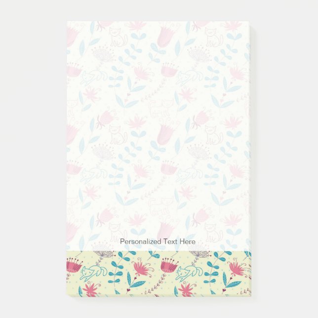 Blumenmuster mit Cartoon-Katzen Post-it Klebezettel (Vorderseite)
