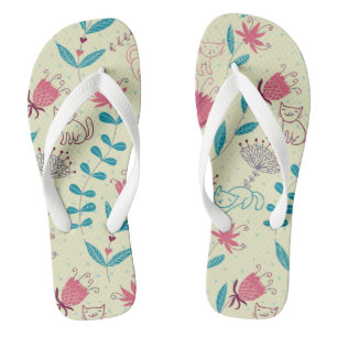 Blumenmuster mit Cartoonkatzen Flip Flops