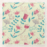 Blumenmuster mit Cartoonkatzen