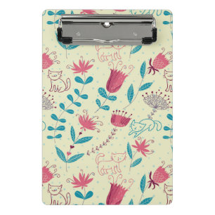 Blumenmuster mit Cartoonkatzen Mini Klemmbrett
