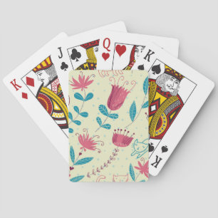 Blumenmuster mit Cartoonkatzen Spielkarten