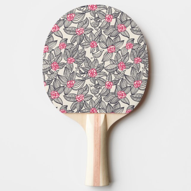 Blumenmuster mit Cartoonvögeln 2 Tischtennis Schläger (Vorderseite)