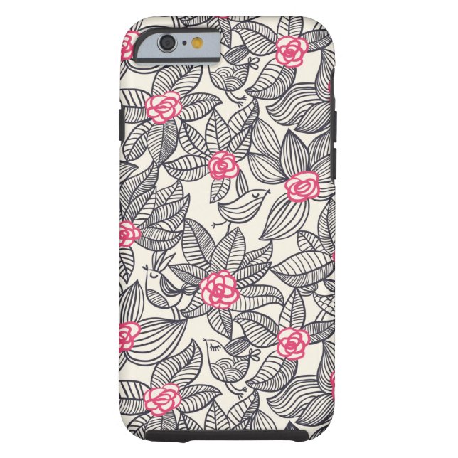 Blumenmuster mit Cartoonvögeln Case-Mate iPhone Hülle (Rückseite)