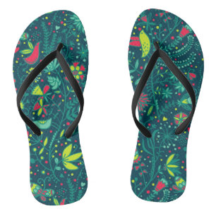 Blumenmuster mit Cartoonvögeln Flip Flops