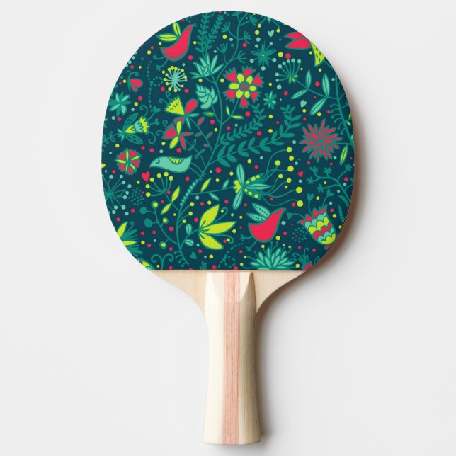 Blumenmuster mit Cartoonvögeln Tischtennis Schläger (Vorderseite)