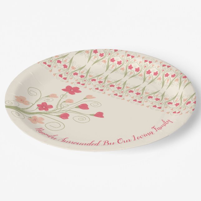 Blumenmuster mit dekorativem Muster Pappteller (Schrägansicht)