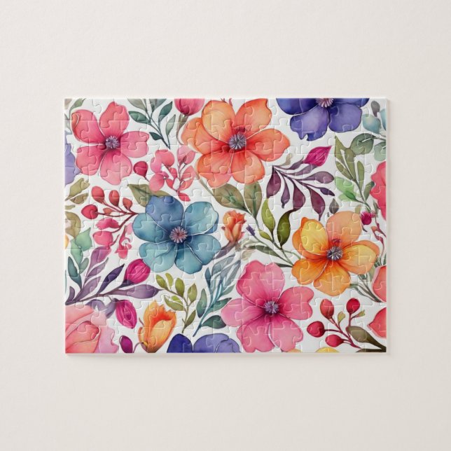 Blumenmuster mit farbigen Aquarell-Blume (Horizontal)