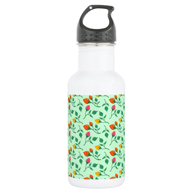 Blumenmuster mit farbigen Blume der Rose Edelstahlflasche (Vorderseite)