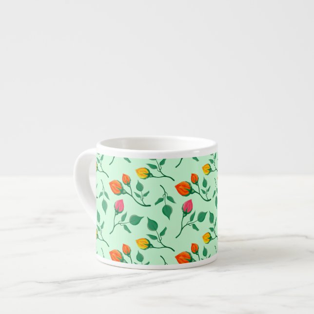 Blumenmuster mit farbigen Blume der Rose Espressotasse (Vorderseite Links)