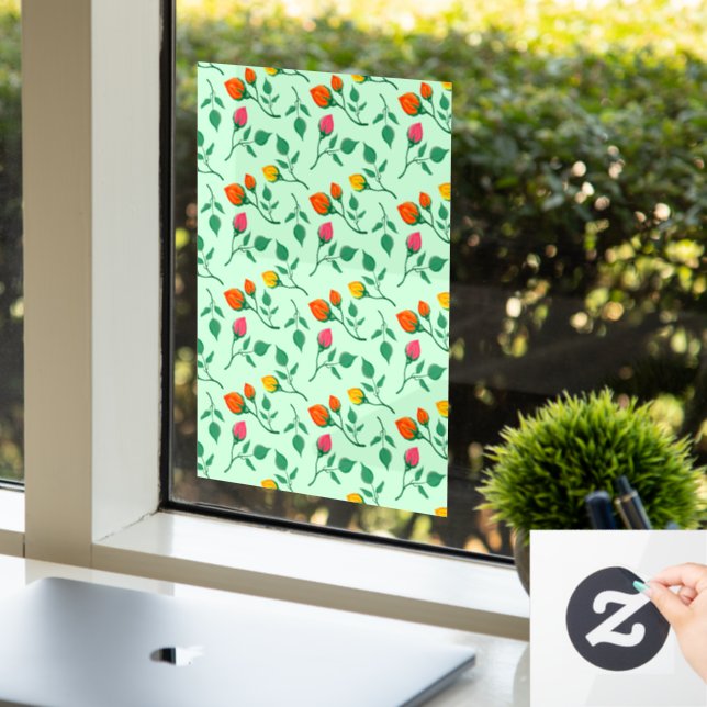 Blumenmuster mit farbigen Blume der Rose Fensteraufkleber (Büro)