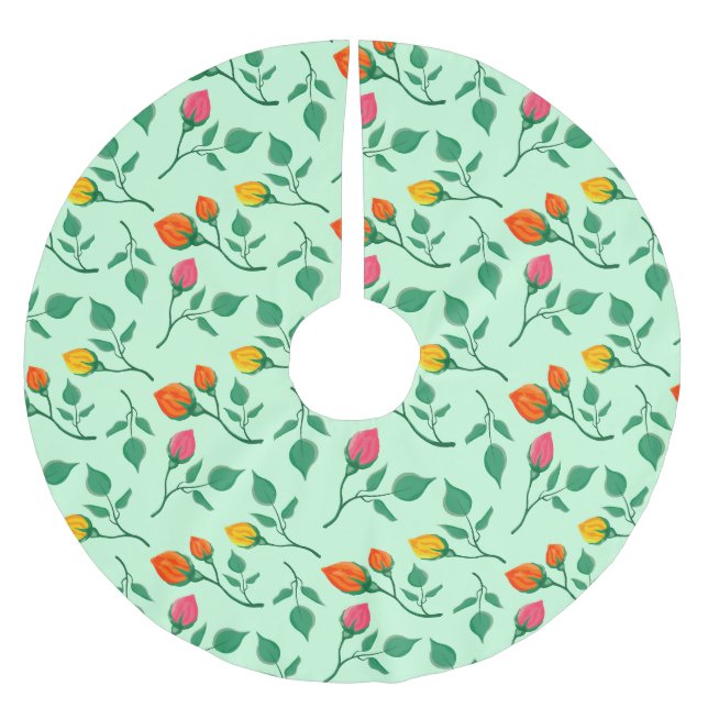 Blumenmuster mit farbigen Blume der Rose Polyester Weihnachtsbaumdecke (Vorderseite)