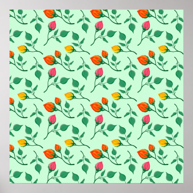Blumenmuster mit farbigen Blume der Rose Poster (Vorne)