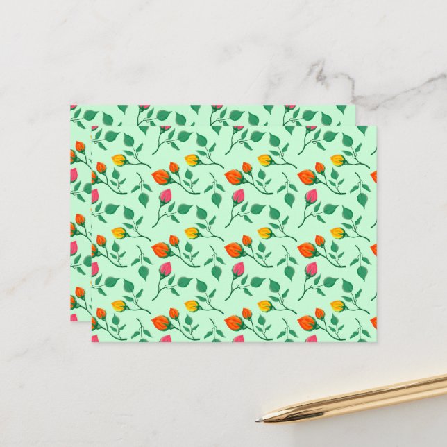Blumenmuster mit farbigen Blume der Rose Postkarte (Vorderseite/Rückseite Beispiel)