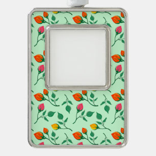 Blumenmuster mit farbigen Blume der Rose Rahmen-Ornament Silber