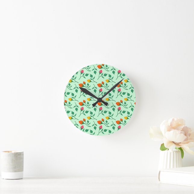 Blumenmuster mit farbigen Blume der Rose Runde Wanduhr (Zuhause)