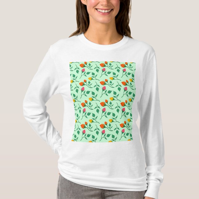 Blumenmuster mit farbigen Blume der Rose T - Shirt (Vorderseite)