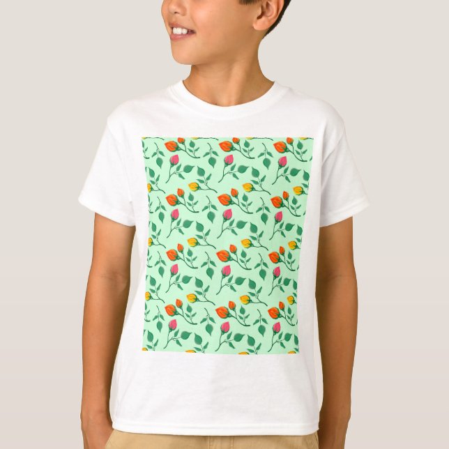 Blumenmuster mit farbigen Blume der Rose T - Shirt (Vorderseite)