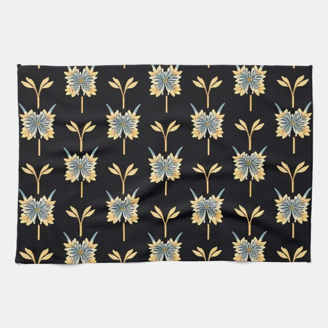 Blumenmuster mit gelben Blumen Geschirrtuch (Horizontal)