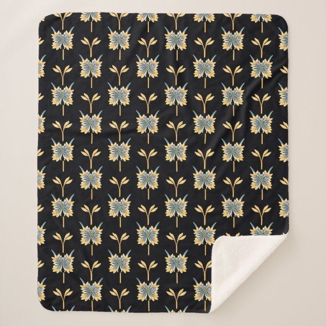 Blumenmuster mit gelben Blumen Sherpadecke (Vorderseite)
