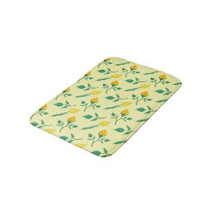Blumenmuster mit gelben Rosen-und Tulpenfarben-Blu Badematte