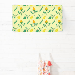 Blumenmuster mit gelben Rosen-und Tulpenfarben-Blu Banner