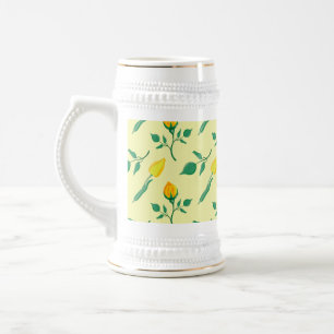 Blumenmuster mit gelben Rosen-und Tulpenfarben-Blu Bierglas