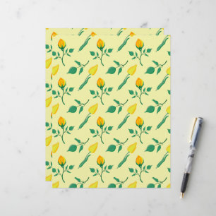 Blumenmuster mit gelben Rosen-und Tulpenfarben-Blu Briefbogen