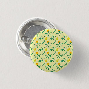 Blumenmuster mit gelben Rosen-und Tulpenfarben-Blu Button