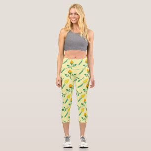 Blumenmuster mit gelben Rosen-und Tulpenfarben-Blu Capri Leggings