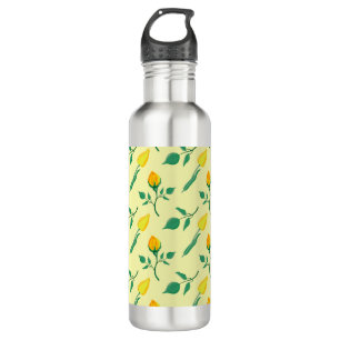 Blumenmuster mit gelben Rosen-und Tulpenfarben-Blu Edelstahlflasche