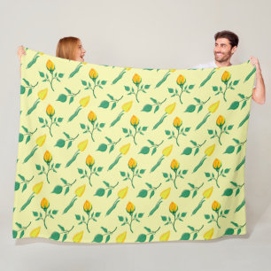 Blumenmuster mit gelben Rosen-und Tulpenfarben-Blu Fleecedecke