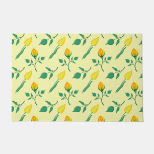 Blumenmuster mit gelben Rosen-und Tulpenfarben-Blu Fußmatte