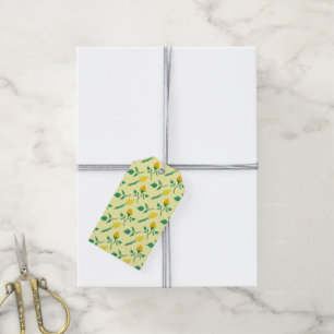Blumenmuster mit gelben Rosen-und Tulpenfarben-Blu Geschenkanhänger