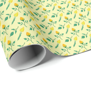 Blumenmuster mit gelben Rosen-und Tulpenfarben-Blu Geschenkpapier