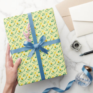 Blumenmuster mit gelben Rosen-und Tulpenfarben-Blu Geschenkpapier