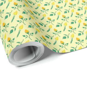 Blumenmuster mit gelben Rosen-und Tulpenfarben-Blu Geschenkpapier
