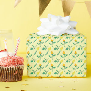 Blumenmuster mit gelben Rosen-und Tulpenfarben-Blu Geschenkpapier