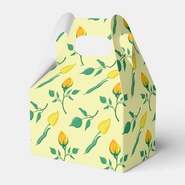 Blumenmuster mit gelben Rosen-und Tulpenfarben-Blu Geschenkschachtel (Vorderseite)