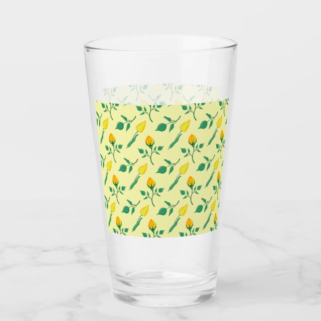 Blumenmuster mit gelben Rosen-und Tulpenfarben-Blu Glas (Vorderseite)