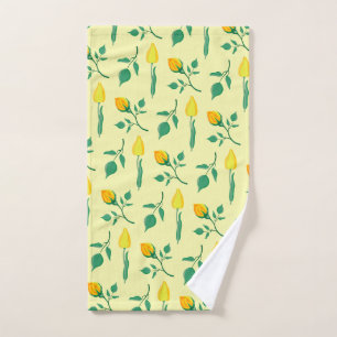 Blumenmuster mit gelben Rosen-und Tulpenfarben-Blu Handtuch