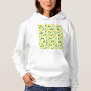 Blumenmuster mit gelben Rosen-und Tulpenfarben-Blu Hoodie