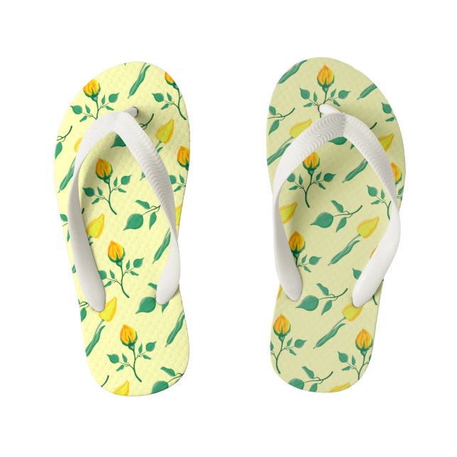 Blumenmuster mit gelben Rosen-und Tulpenfarben-Blu Kinderbadesandalen (Fußbett)