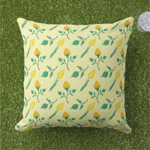 Blumenmuster mit gelben Rosen-und Tulpenfarben-Blu Kissen