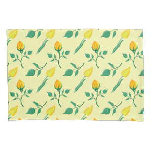 Blumenmuster mit gelben Rosen-und Tulpenfarben-Blu Kissenbezug