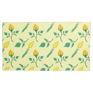 Blumenmuster mit gelben Rosen-und Tulpenfarben-Blu Kissenbezug