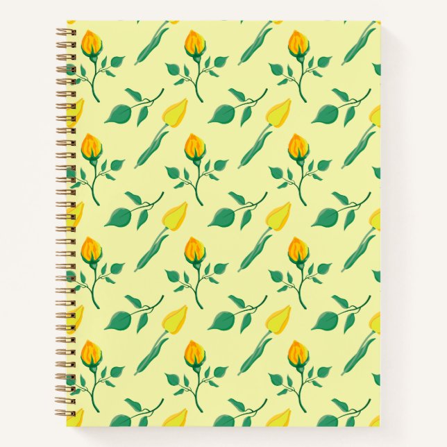 Blumenmuster mit gelben Rosen-und Tulpenfarben-Blu Notizbuch (Vorderseite)