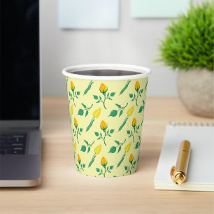 Blumenmuster mit gelben Rosen-und Tulpenfarben-Blu Pappbecher