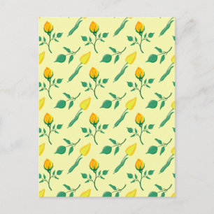 Blumenmuster mit gelben Rosen-und Tulpenfarben-Blu Postkarte