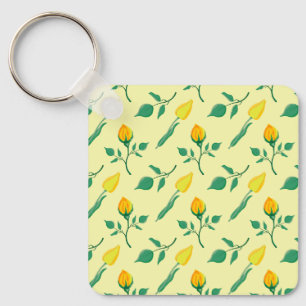 Blumenmuster mit gelben Rosen-und Tulpenfarben-Blu Schlüsselanhänger